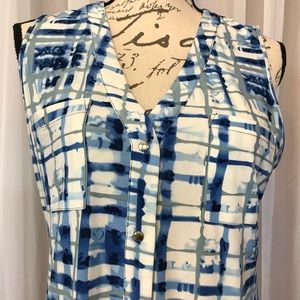 BCBGMaxazria Blue White Plaid Sleeveless Top Sz L